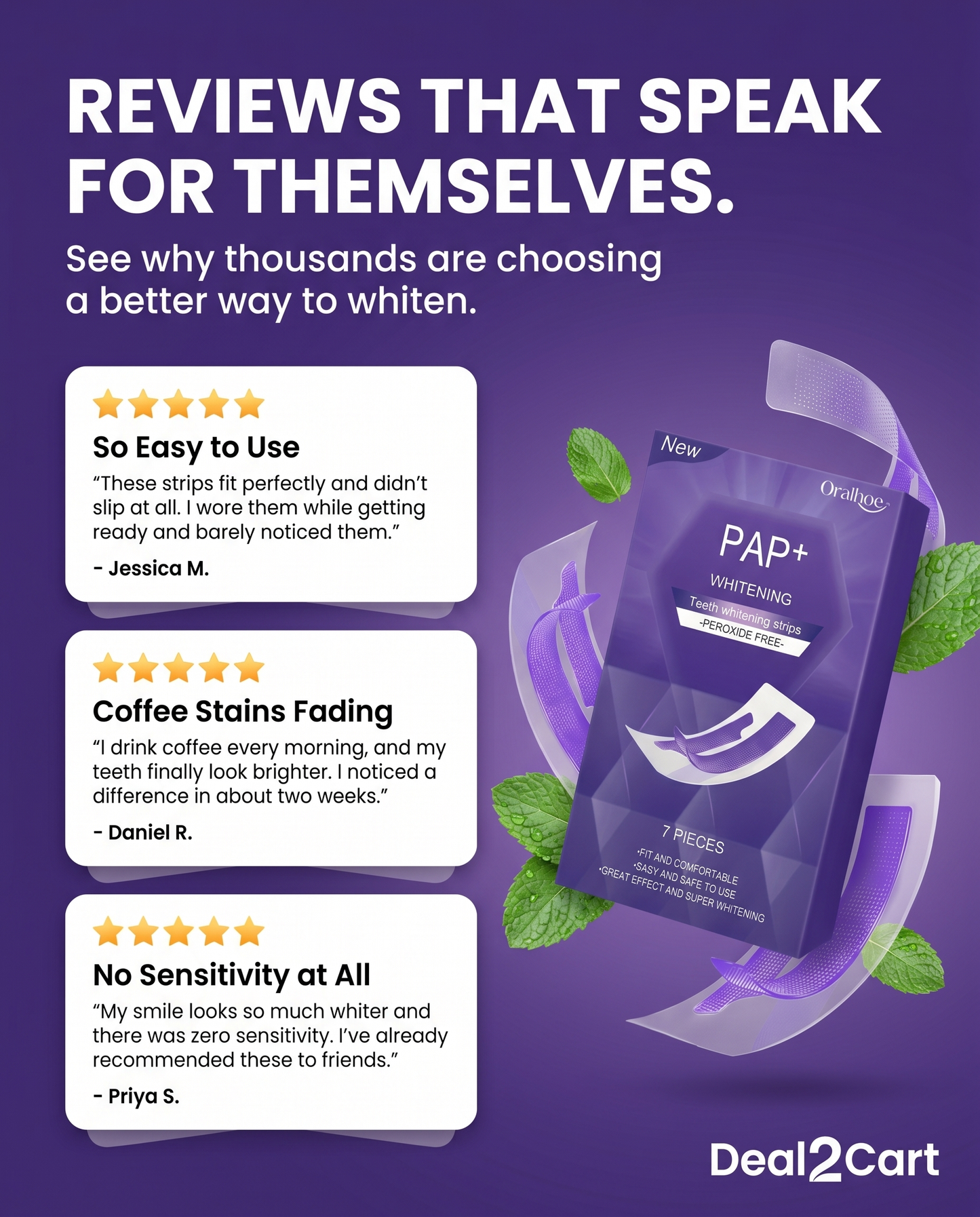 Whitening Teeth Strips Purple Teeth Strips Dry-application