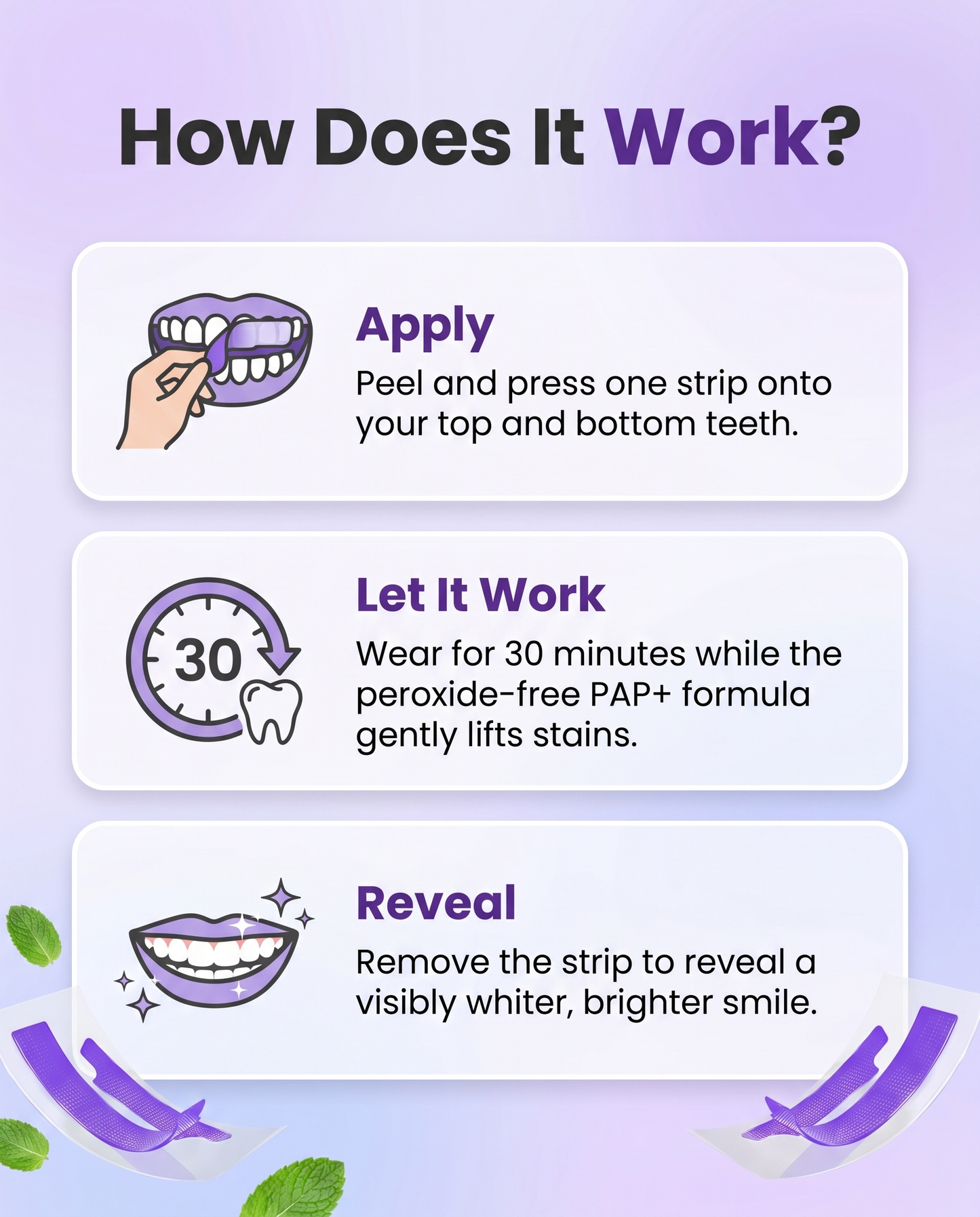 Whitening Teeth Strips Purple Teeth Strips Dry-application