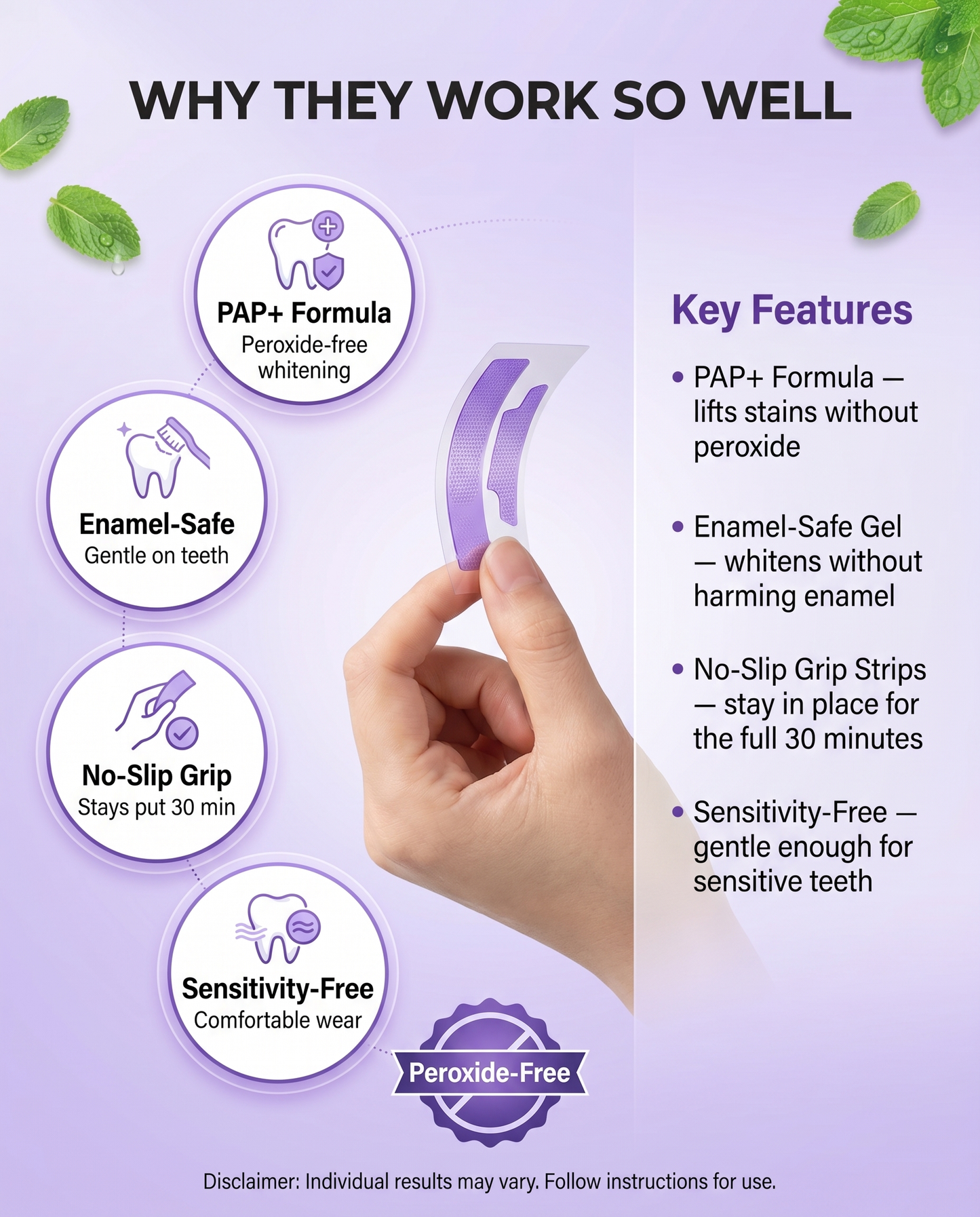Whitening Teeth Strips Purple Teeth Strips Dry-application